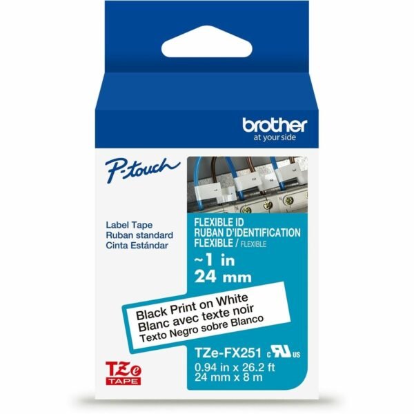 Brother Flexible ID Tape x 15/16" Width - Tape - White - Water Resistant - Laminated - Flexible, Strong, Durable, Customizable, Long Lasting, Eco-friendly, Chemical Resistant,...