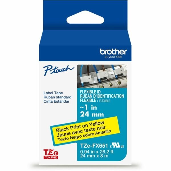 Brother Flexible ID Tape x 15/16" Width - Tape - Yellow - Water Resistant - Laminated - Flexible, Strong, Durable, Customizable, Long Lasting, Eco-friendly, Chemical Resistant,...