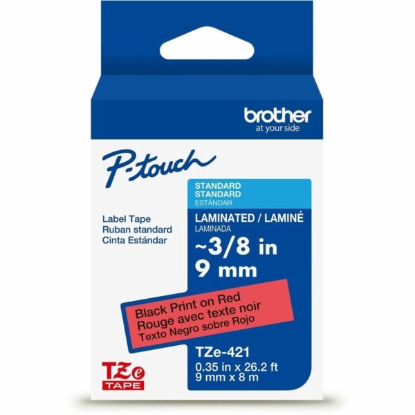 Brother Label Tape x 11/32" Width - Tape - Red - Water Resistant - Laminated - 1 Each (TZE421G)