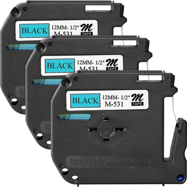 Brother P-touch Nonlaminated M Series Tape Cartridge 1/2" Width x 26 1/5 ft Length - Rectangle - Blue, Black - Non-laminated, Self-adhesive - 3 / Bundle (M531BD)