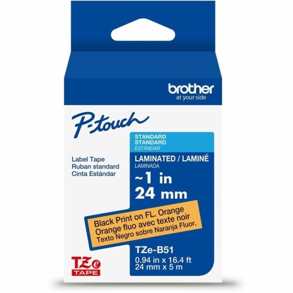 Brother P-touch TZe Laminated Label Tape x 15/16" Width - Tape - Fluorescent Orange - Water Resistant - Laminated - Customizable, Peeling Resistant, Fade Resistant, Long...