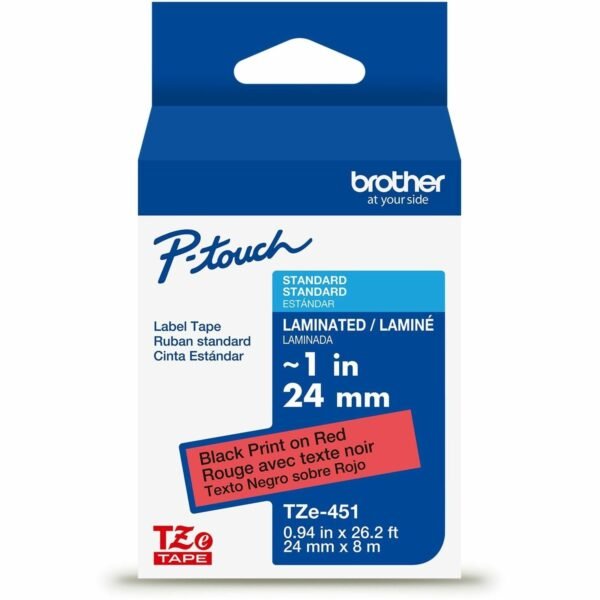 Brother P-touch TZe Laminated Label Tape x 15/16" Width - Tape - Red - Water Resistant - Laminated - Easy to Read, Temperature Resistant, Customizable, Long Lasting, Peeling...