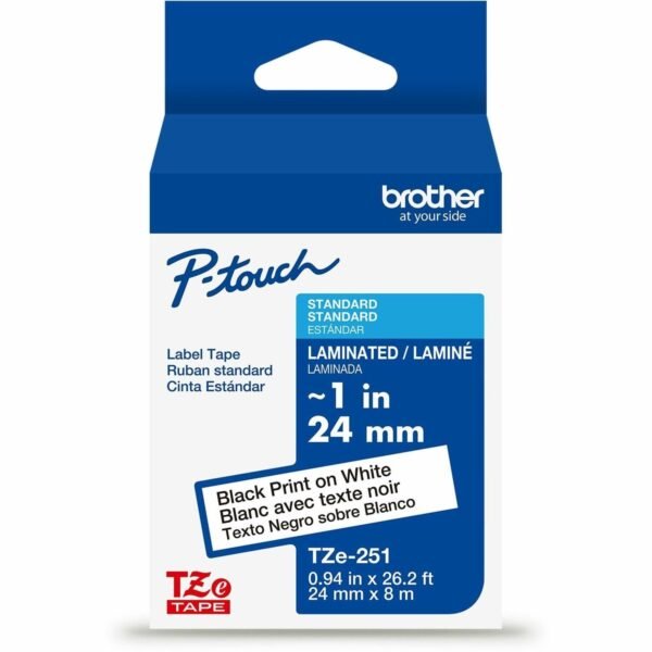 Brother P-touch TZe Laminated Label Tape x 15/16" Width - Tape - White - Water Resistant - Laminated - Easy to Read, Temperature Resistant, Customizable, Long Lasting, Peeling...
