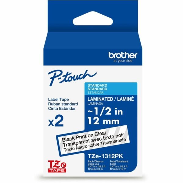 Brother P-touch TZe Laminated Label Tape x 15/32" Width - Tape - Clear - Water Resistant - Laminated - Temperature Resistant, Easy to Read, Peeling Resistant, Fade Resistant,...