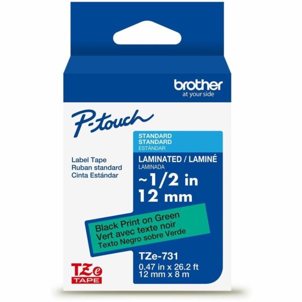 Brother P-touch TZe Laminated Label Tape x 15/32" Width - Tape - Green - Water Resistant - Laminated - Eco-friendly, Easy to Read, Peeling Resistant, Fade Resistant, Long...