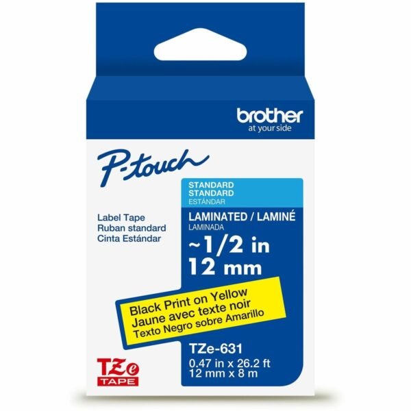 Brother P-touch TZe Laminated Label Tape x 15/32" Width - Tape - Yellow - Water Resistant - Laminated - Easy to Read, Temperature Resistant, Customizable, Long Lasting, Peeling...