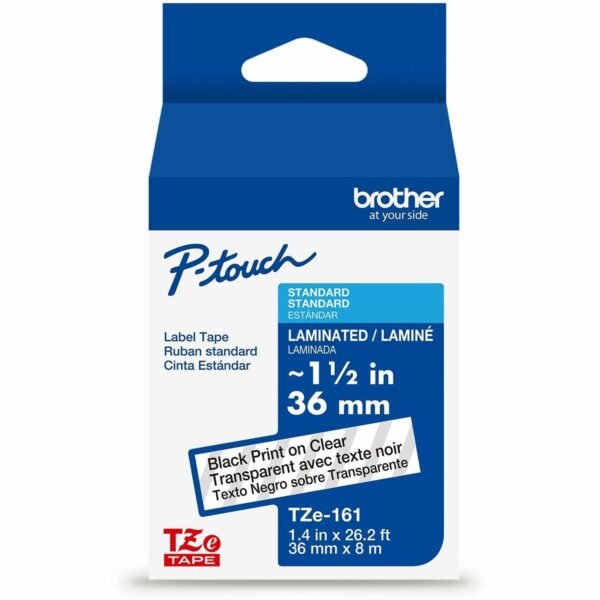 Brother P-touch TZe Laminated Label Tape x 31 2/5" Width - Tape - Clear - Water Resistant - Laminated - Temperature Resistant, Easy to Read, Peeling Resistant, Fade Resistant,...