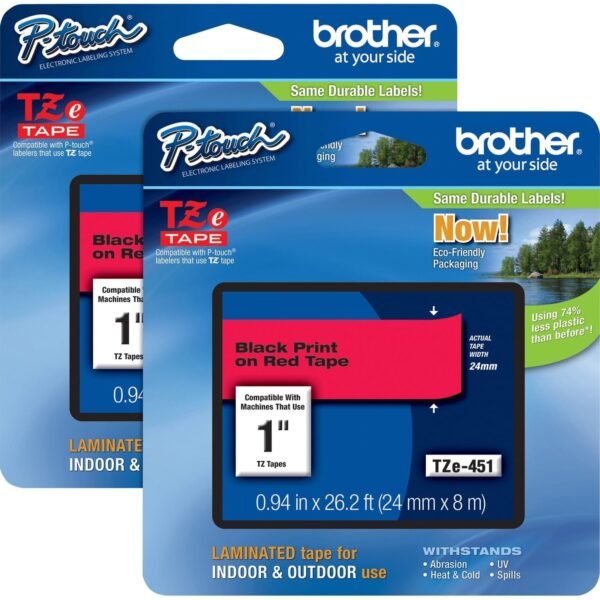 Brother P-touch TZe Laminated Tape Cartridges x 15/16" Width - Rectangle - Thermal Transfer - Black, Red - Water Resistant - Laminated - Chemical Resistant, Heat Resistant, Cold...