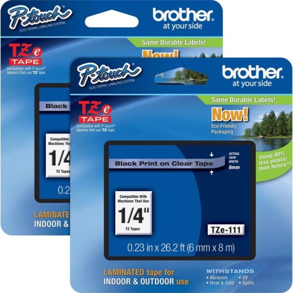 Brother P-touch TZe Laminated Tape Cartridges x 15/64" Width - Rectangle - Clear, Black - Water Resistant - Laminated - Grease Resistant, Grime Resistant, Temperature Resistant,...