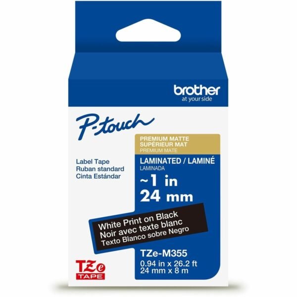 Brother TZe Premium Matte Laminated Tape x 15/16" Width - Cartridge - Matte - Matte Black - Water Resistant - Laminated - Strong, Durable, Long Lasting, Customizable - 26.20 ft...