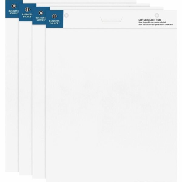 Business Source 25"x30" Self-stick Easel Pads 30 Sheets - Plain - 25" x 30" Sheet Size - White Paper - Cardboard Cover - Self-stick - 4 / Carton (BSN38592)