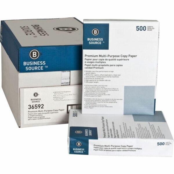 Business Source 3HP Premium Multipurpose Copy Paper - White 92 Brightness - Letter - 8 1/2" x 11" - 20 lb Basis Weight - Acid-free - White - 500 Sheets per Ream - 10 / Carton...