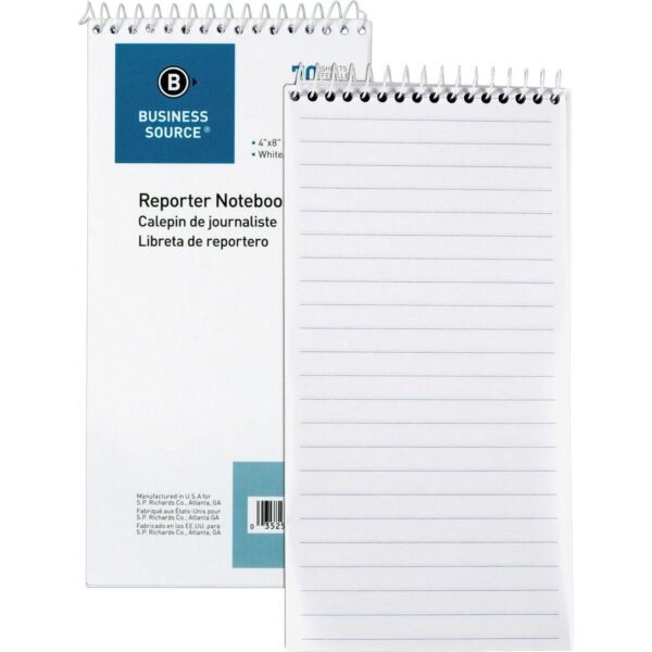 Business Source Coat Pocket-size Reporters Notebook 70 Sheets - Spiral - 4" x 8" Sheet Size - White Paper - 1 Dozen (BSN10972)