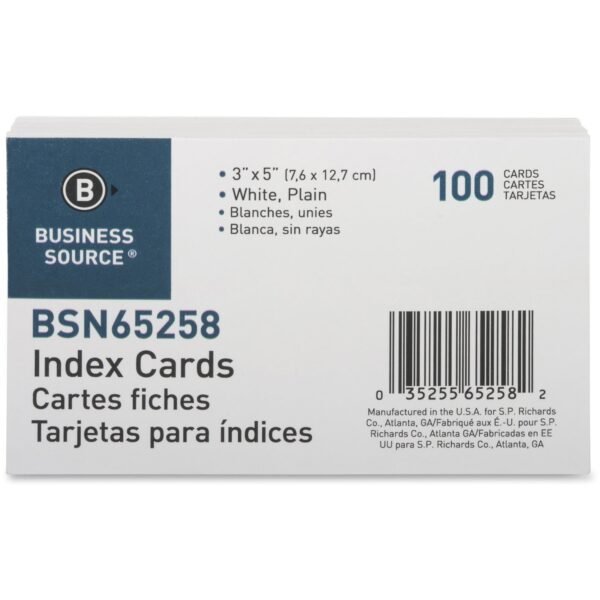 Business Source Plain Index Cards 5" Width x 3" Length - 100 / Pack (BSN65258)