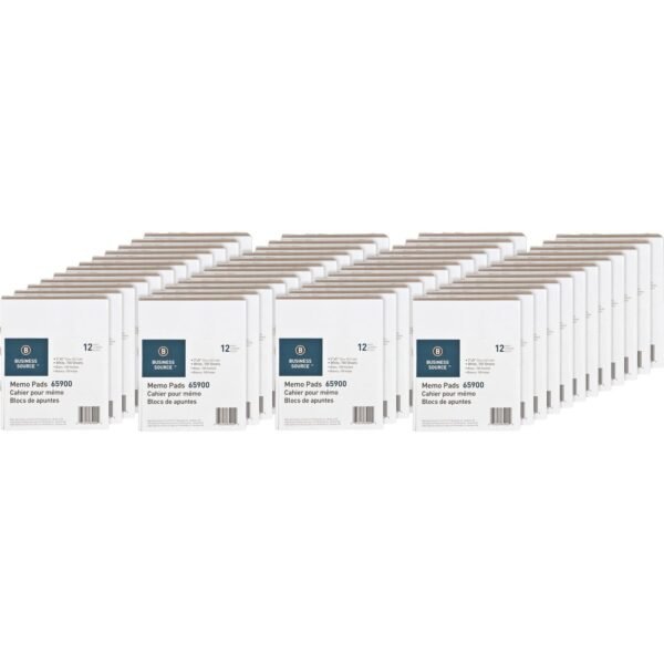 Business Source Plain Memo Pads 100 Sheets - Plain - Glued - Unruled Front Ruling - 15 lb Basis Weight - 3" x 5" Sheet Size - White Paper - Chipboard Backing - 1 Dozen/Pack - 36...