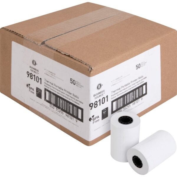 Business Source Portable Printer Thermal Rolls 2 1/4" x 55 ft - BPA Free - White - 50 / Carton (BSN98101)