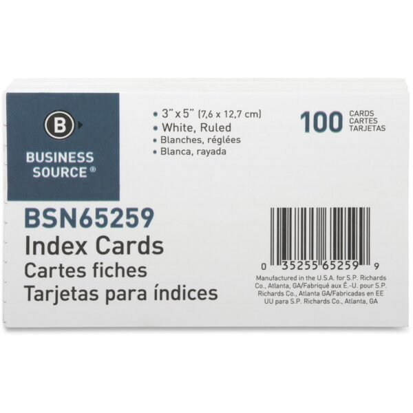 Business Source Ruled Index Cards 5" Width x 3" Length - 100 / Pack (BSN65259)