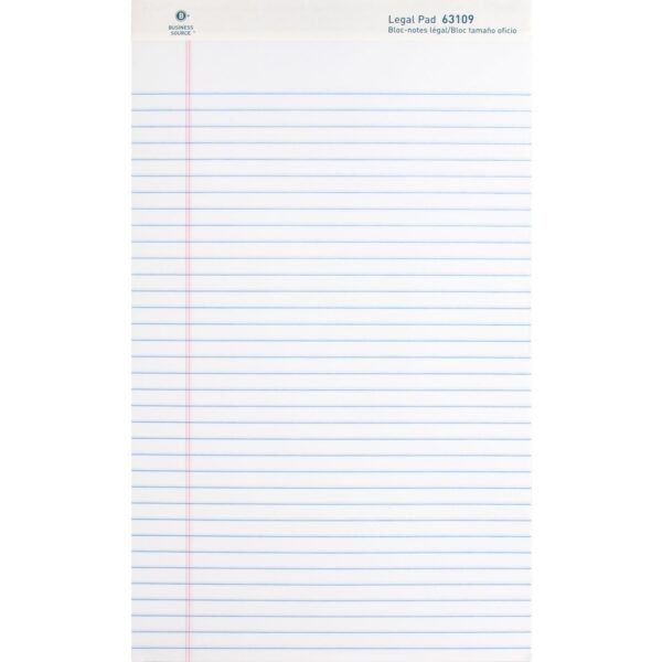 Business Source Writing Pads 50 Sheets - 0.34" Ruled - 16 lb Basis Weight - Legal - 8 1/2" x 14" Sheet Size - White Paper - Micro Perforated, Easy Tear, Sturdy Back - 1 Dozen...