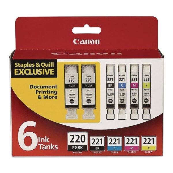 Canon 956115 (PGI-220, PGI-221) Ink, 412 Page-Yield, (2) Black/Cyan/Magenta/Photo Black/Yellow, 6/Pack