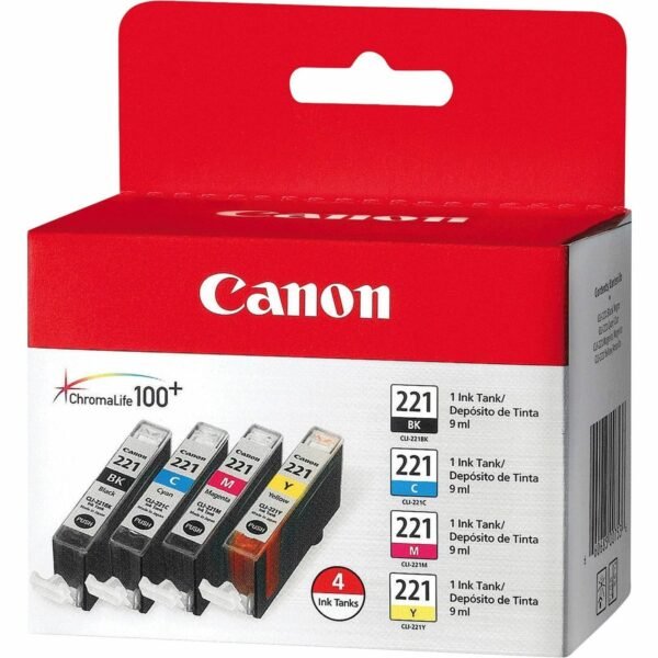 Canon CLI-221 Original Ink Cartridge Inkjet - Assorted, Cyan, Magenta, Yellow - 4 / Pack (CLI221CLPK)