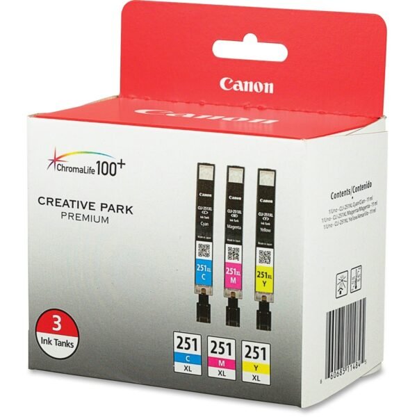 Canon CLI-251XL Original Inkjet Ink Cartridge - Cyan, Magenta, Yellow - 3 / Pack Inkjet - 3 / Pack (CLI251XLCMY)