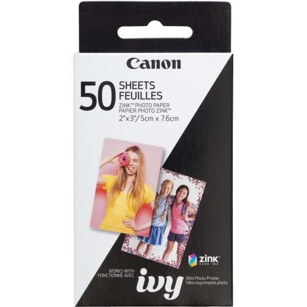 Canon ZINK Photo Paper 2" x 3" - Glossy - Smudge-free, Water Resistant, Tear Resistant - White - 50 Sheets - 1 Each (ZINCPAPER50)