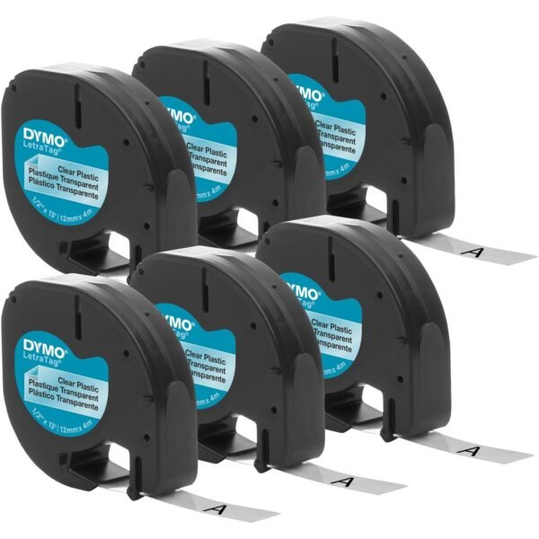 Dymo LetraTag Labelmaker Plastic Labels 1/2" Width - Clear - Plastic - 6 / Box (2050824)