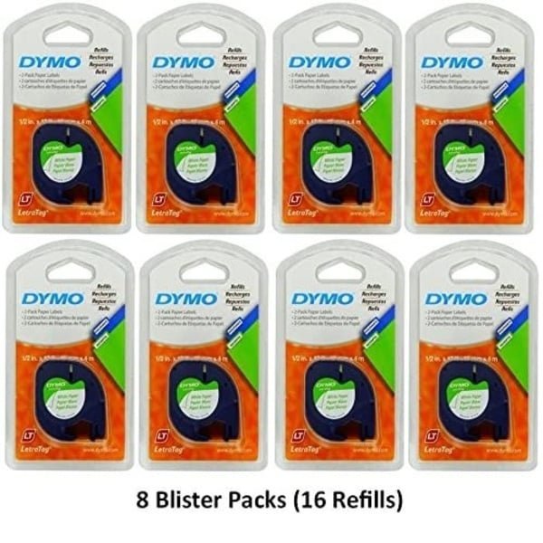 DYMO LetraTag Paper Label Tape Cassettes, 0.5 - 8 Pack