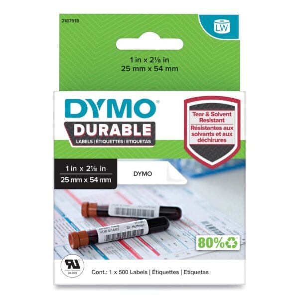 DYMO LW Durable Labels, Medical Prescription Label, 1" x 2.13", White, 500 Labels/Roll (2187918)