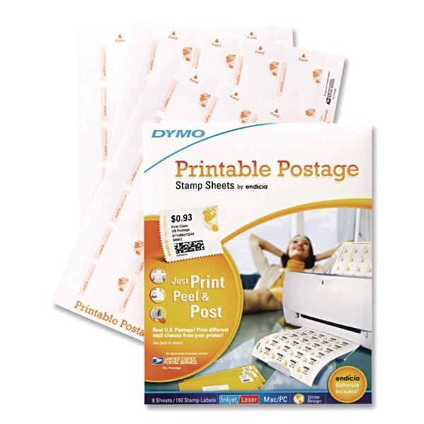 DYMO Printable Postage Stamp Sheets, White, 24 Labels/Sheet, 8 Sheets, 192 Labels/Pack (1750042)