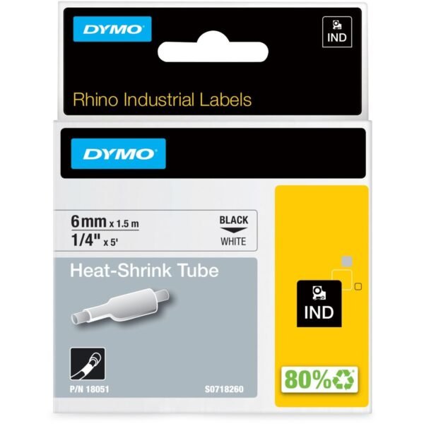 Dymo Rhino Heat Shrink Tube Labels 1/4" Width - Thermal Transfer - White - Polyolefin - 1 Each (18051)
