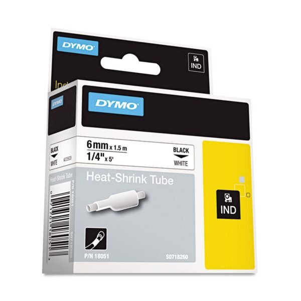 DYMO Rhino Heat Shrink Tubes Industrial Label Tape, 0.25" x 5 ft, White/Black Print (18051)