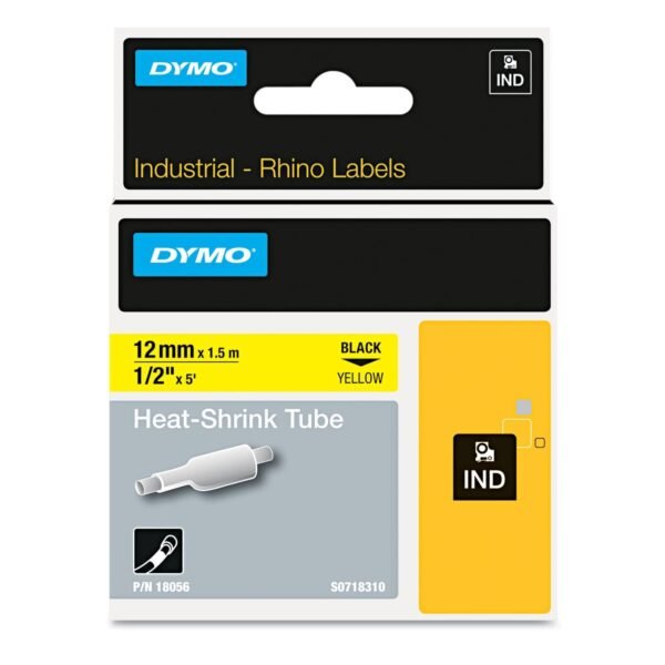 DYMO Rhino Heat Shrink Tubes Industrial Label Tape, 0.5" x 5 ft, White/Black Print (18055)