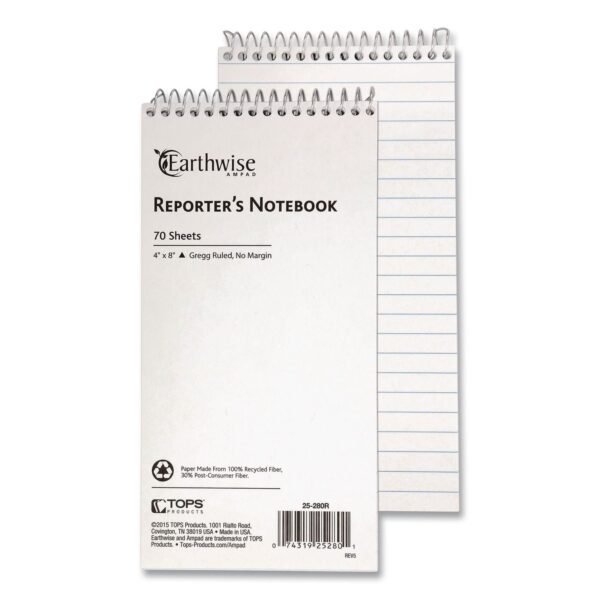 Earthwise by Ampad Recycled Reporter's Notepad, White Cover, Gregg Rule, (70) White 4 x 8 Sheets, Dozen (25280DZ)