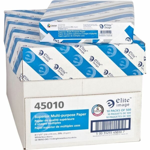 Elite Image Multipurpose Paper 98 Brightness - Letter - 8 1/2" x 11" - 20 lb Basis Weight - Sustainable Forestry Initiative (SFI) - Bright White - 500/Pack - 10 / Carton (45010)