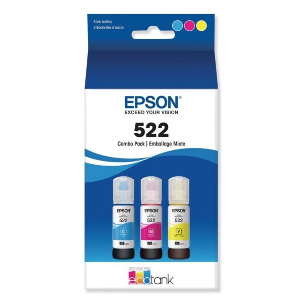 Epson T522520-S (T522) Ultra High-Capacity Ink, Cyan/Magenta/Yellow, 3/Pack | OfficeCrave.com