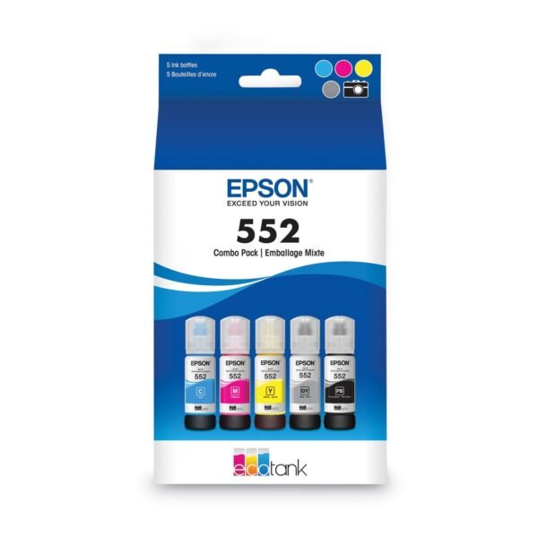 Epson T552920S (T552) Claria High-Yield Ink, 70 mL, Black/Cyan/Gray/Magenta/Yellow, 5/Pack | OfficeCrave.com