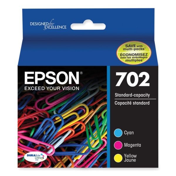 Epson T702520S (702) DURABrite Ultra Ink, Cyan/Magenta/Yellow, 3/Pack | OfficeCrave.com