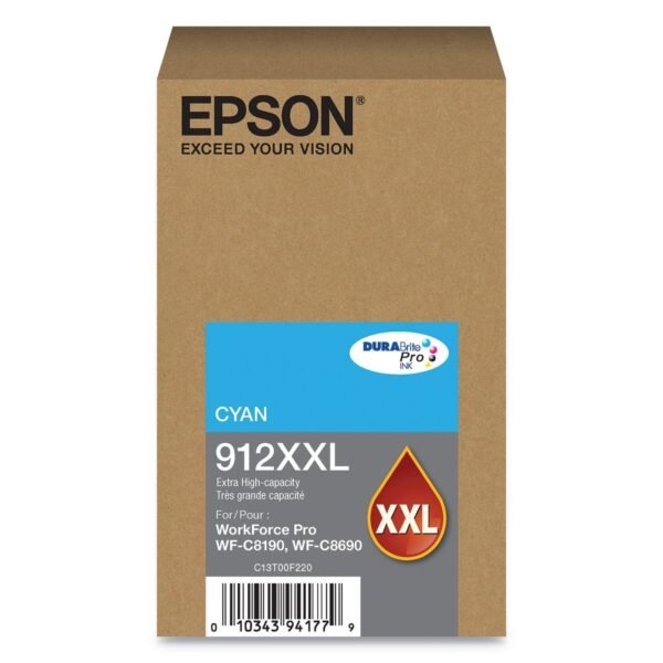 Epson T912XXL220 (912XXL) DURABrite Pro Extra High-Yield Ink, 8000 Page-Yield, Cyan | OfficeCrave.com