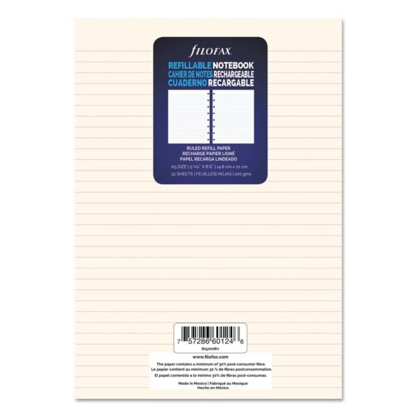 Filofax Notebook Refills, 8-Hole, 8.25 x 5.81, Narrow Rule, 32/Pack (B152008U)