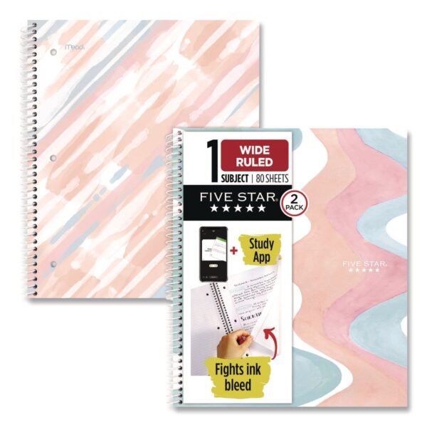 Five Star Brushy Moves Spiral Notebook, 1-Subject, Medium/College Rule, Assorted Cover Colors, (80) 11 x 8.5 Sheets, 2/Pack (930060)