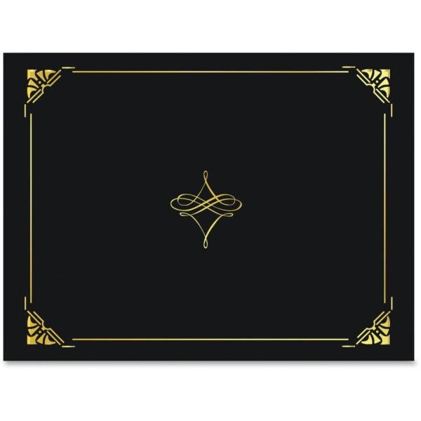 FranklinCovey Geographics Letter Recycled Certificate Holder 8 1/2" x 11" - Black, Gold - Damage Resistant, Die-cut, Sturdy - 30% Recycled - 5 / Pack (47840)