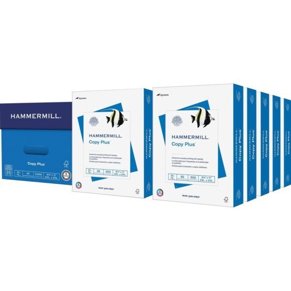 Hammermill Copy Plus Paper - White 92 Brightness - Letter - 8 1/2" x 11" - 20 lb Basis Weight - Acid-free, Quick Drying - White - 500 Sheets per Ream - 10 / Carton (105007CT)