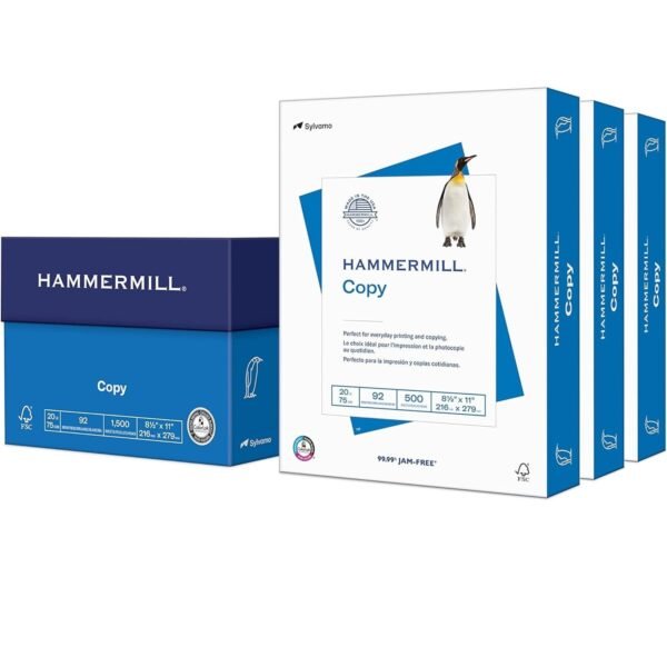 Hammermill Copy Plus Print Paper, 92 Bright, 20 lb Bond Weight, 8.5 x 11, White, 500 Sheets/Ream, 3 Reams/Carton (105040)