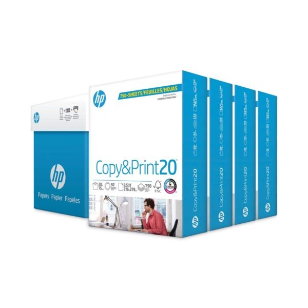 HP CopyandPrint20 Paper, 92 Bright, 20 lb Bond Weight, 8.5 x 11, White, 750 Sheets/Ream, 4 Reams/Carton (200030)