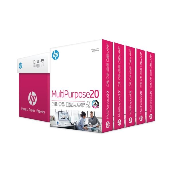 HP MultiPurpose20 Paper, 96 Bright, 20 lb Bond Weight, 8.5 x 11, White, 500 Sheets/Ream, 5 Reams/Carton (115100)