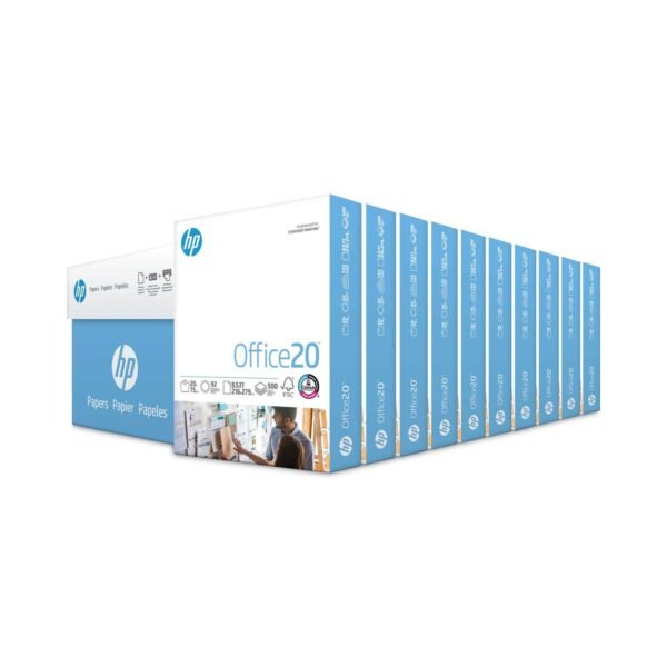 HP Office20 Paper, 92 Bright, 20 lb Bond Weight, 8.5 x 11, White, 500 Sheets/Ream, 10 Reams/Carton (112101)