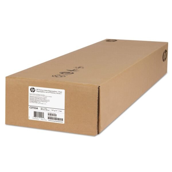 HP Premium Matte Polypropylene Paper, 2" Core, 36" x 75 ft, Matte White, 2/Pack (C2T53A)
