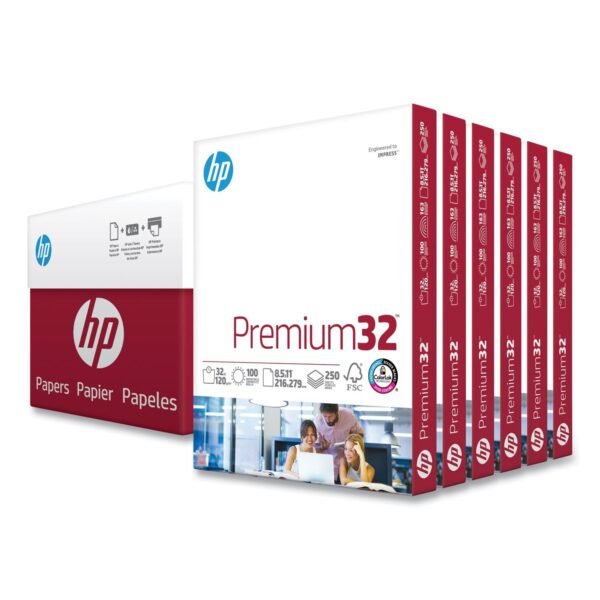 HP Premium32, 100 Bright, 32 lb Bond Weight, 8.5 x 11, Extra Bright White, 250 Sheets/Ream, 6 Reams/Carton (113500)