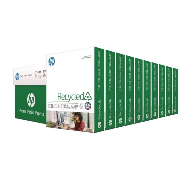 HP Recycled30 Paper, 92 Bright, 20 lb Bond Weight, 8.5 x 11, White, 500 Sheets/Ream, 10 Reams/Carton (112100)